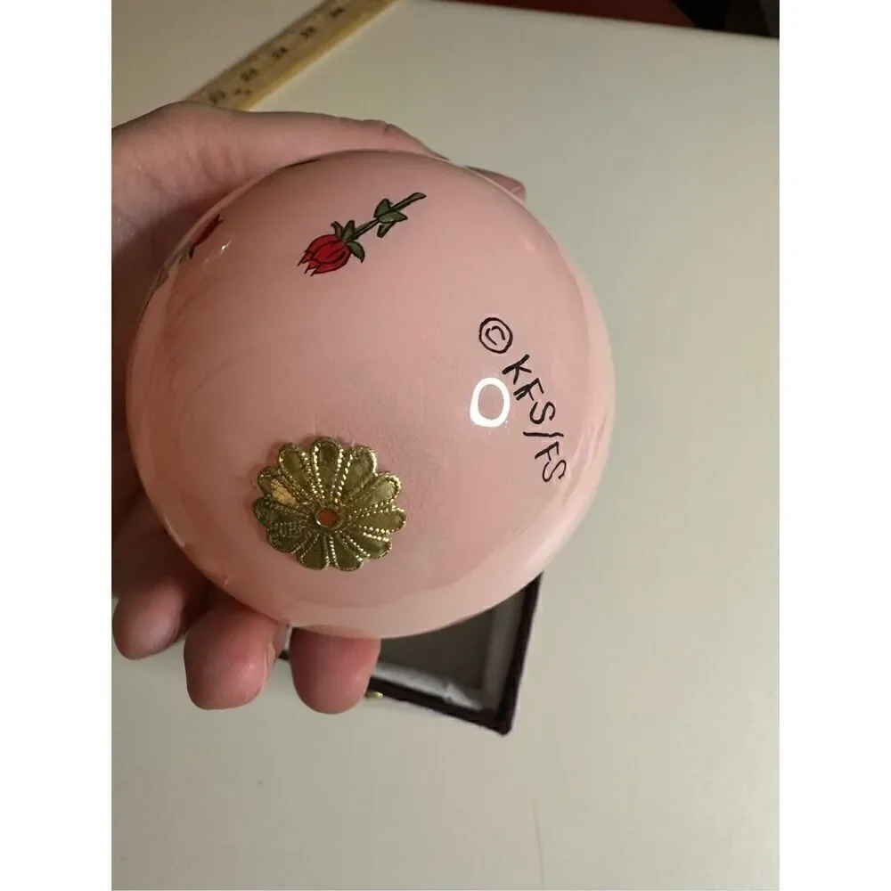 Vintage Collectible Betty Boop Glass Pink Roses Christmas Ornament Hand Painted